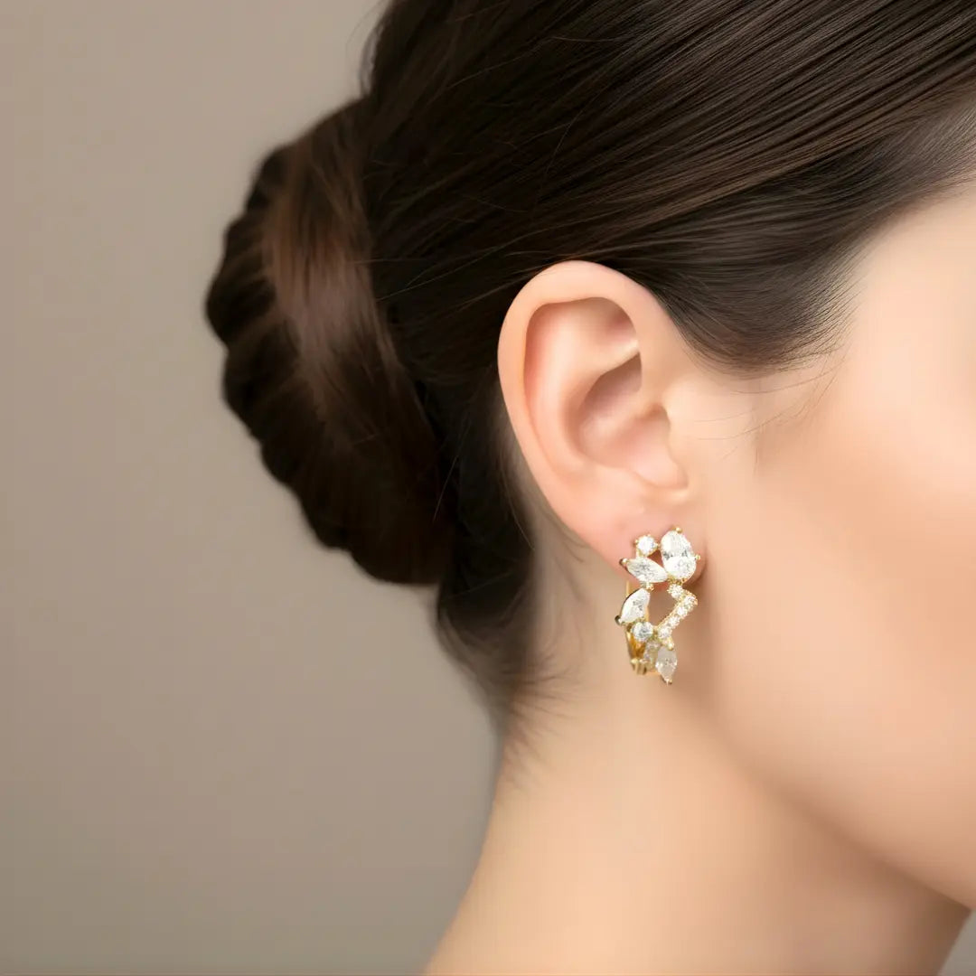 18K Gold Filled "Iced Out" Crystal Huggie Earrings – Elegant Marquise Hoop Earrings for Women